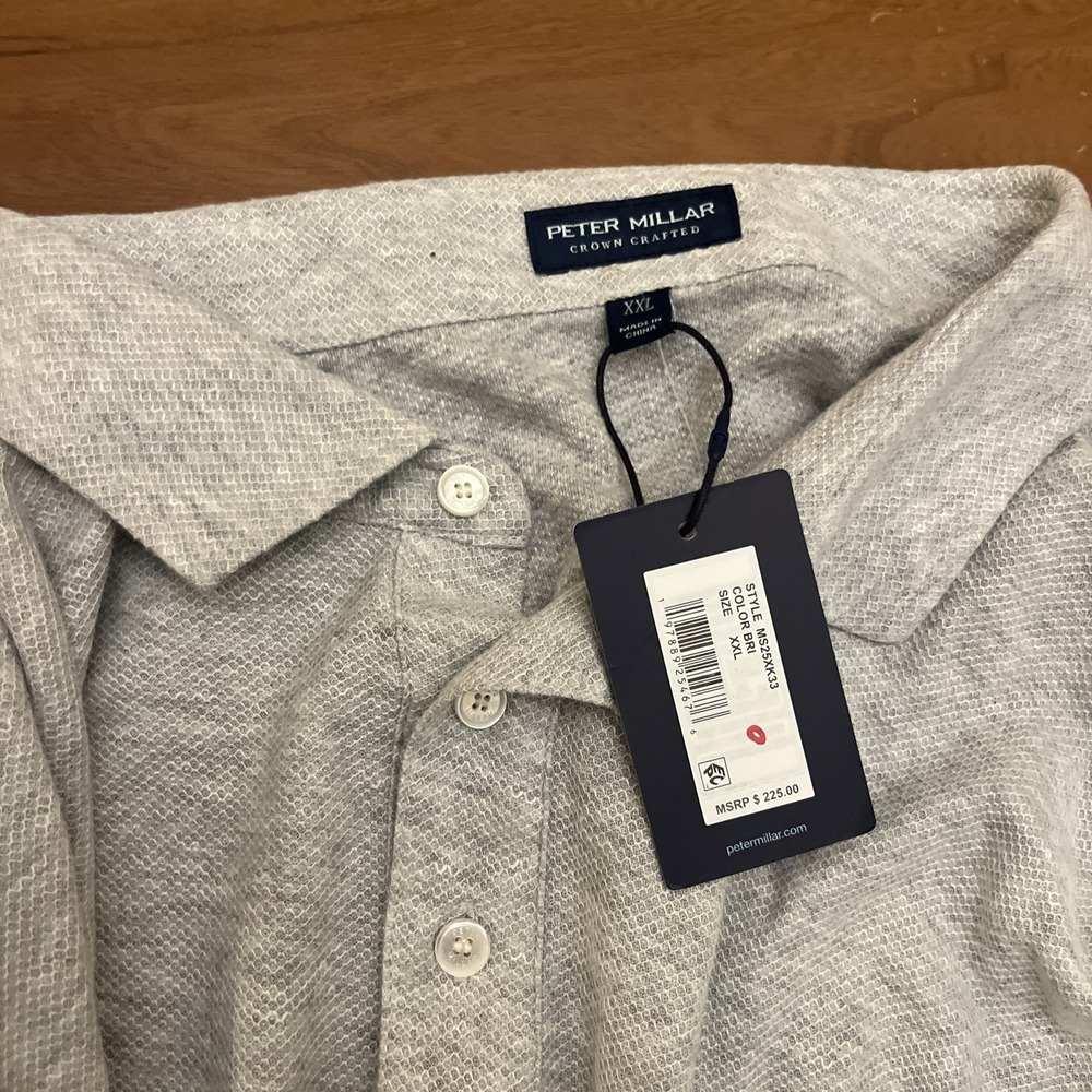 Peter Millar Croxley British Grey Cotton Linen Tailored Polo Shirt 2XL XXL $225